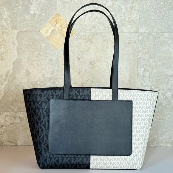 Michael Kors Jet Set Travel Medium Zip Top Shoulder Tote Bag MK Black Multi